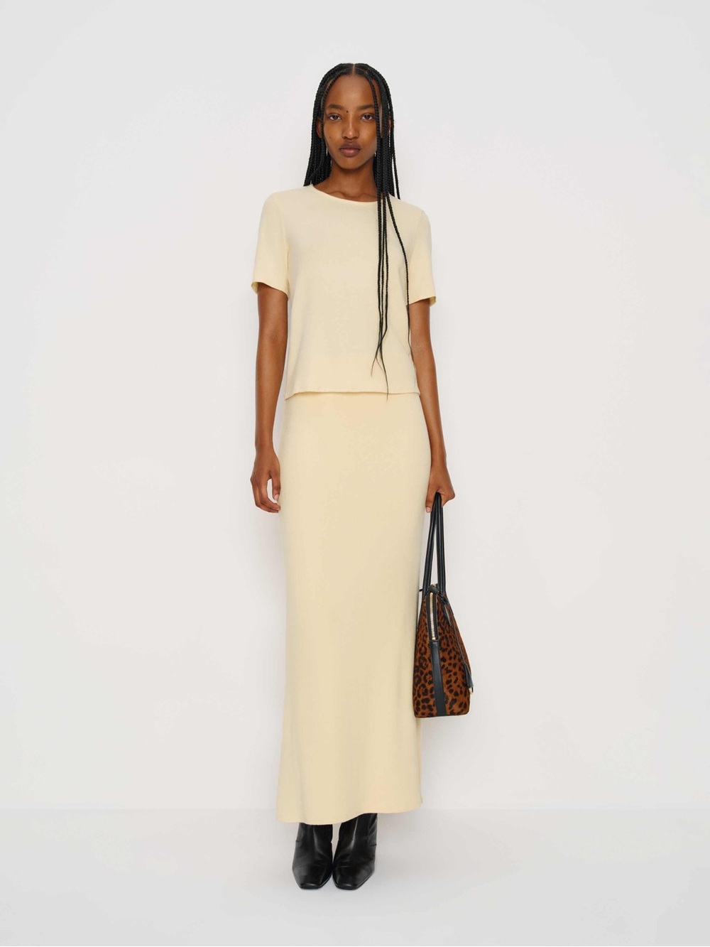 Reformation Cream Amy Knit Two Piece Skirt Set